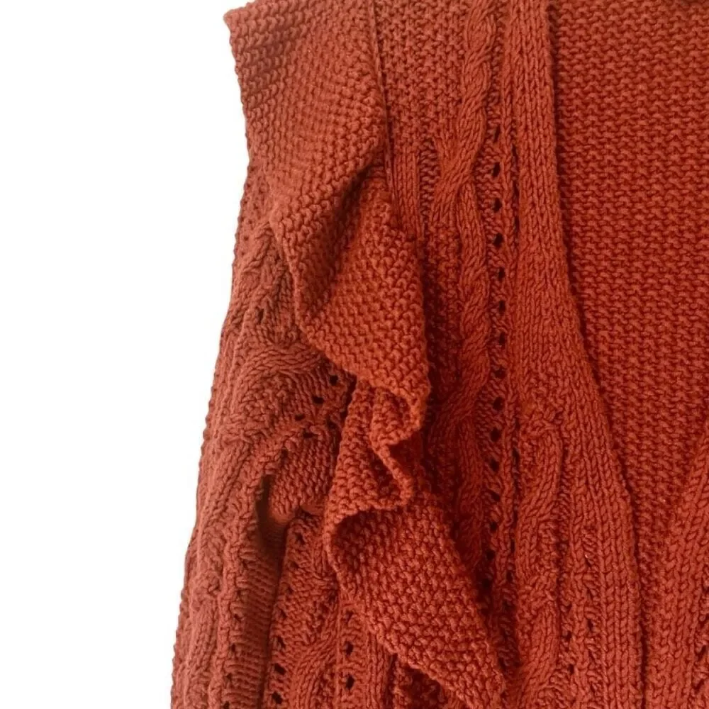 Universal Thread chunky knit open front Ruffled Cardigan Size Medium Color: Rust - Picture 5 of 9